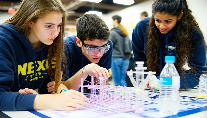 High school students collaborating on a STEM project at Nexus STEM Workshop High school students collaborating on a STEM project at Nexus STEM Workshop